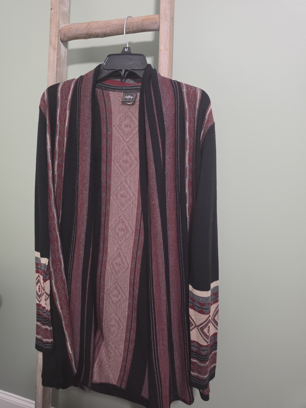 Daytrip Womens  Burgundy & Black Striped Open-Front Sweater Cardigan
